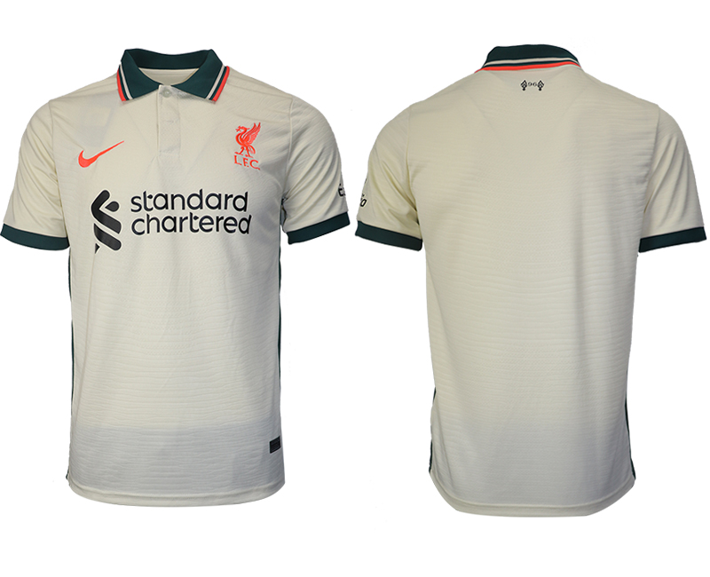 Men 2021-2022 Club Liverpool away aaa version cream blank Soccer Jersey->liverpool jersey->Soccer Club Jersey